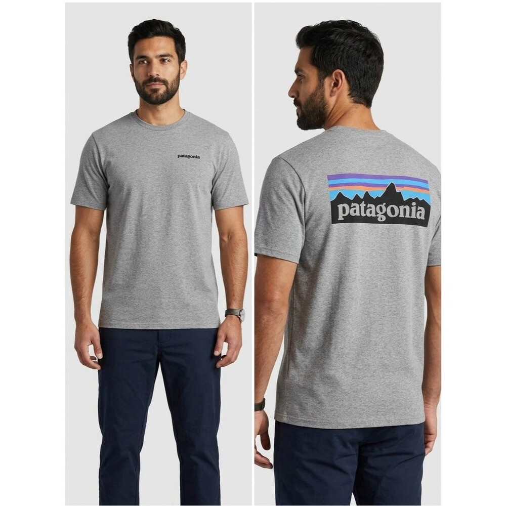 Patagonia Mens Shirt Medium Gray P-6 Logo Responsibili-Tee Short Sleeve Graphic